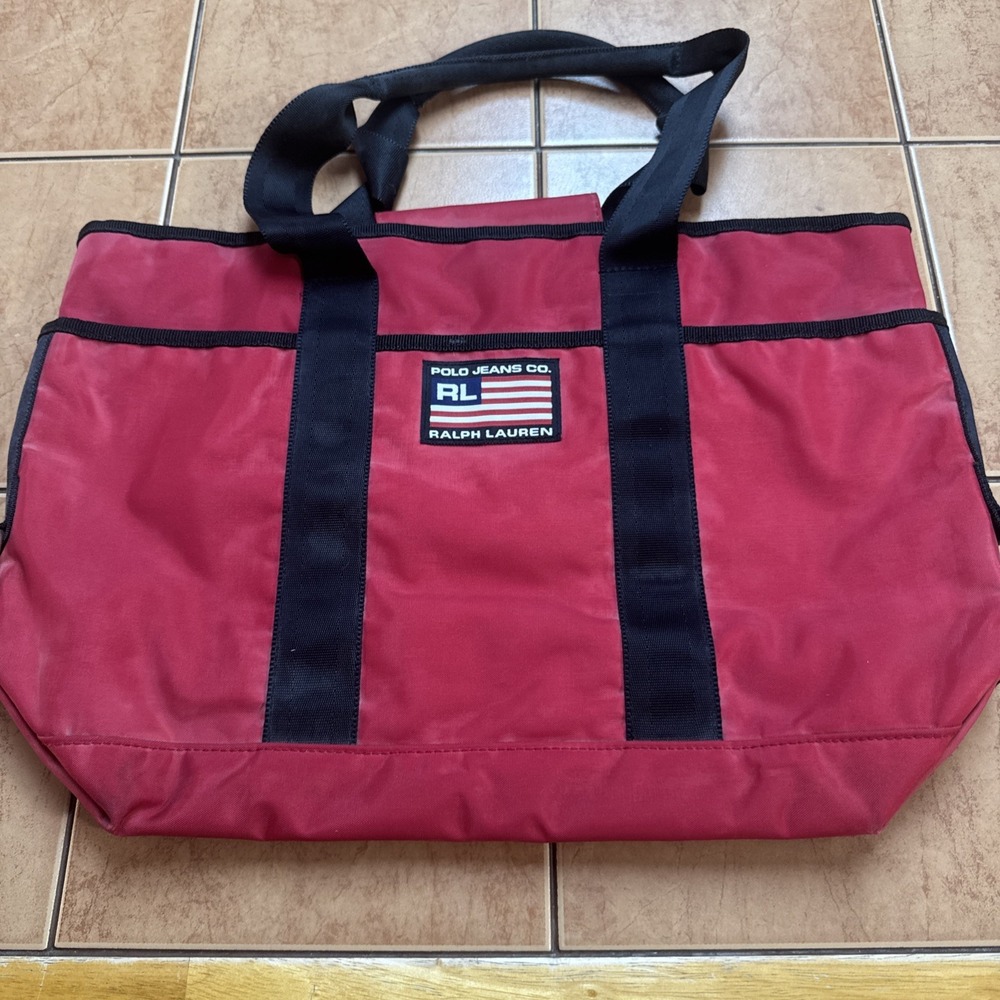 Vintage 90s Y2K Ralph Lauren Polo Jeans Co Red Tote Bag Travel School